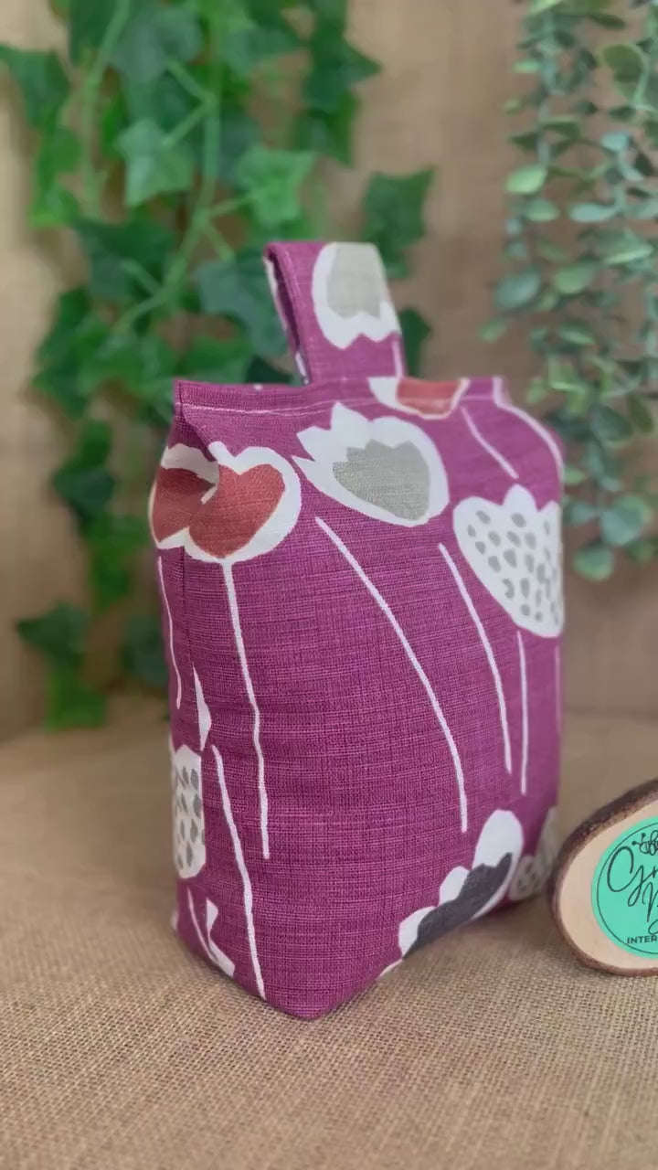 Large Plum Purple Scandi Floral Print Door Stop: Modern Retro Accents Fabric Home Decor (Filled or Fill at Home)