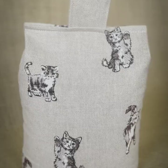 Large Cat Printed Linen Door Stop: Farmhouse Charm Fabric Home Decor (Filled or Fill at Home)