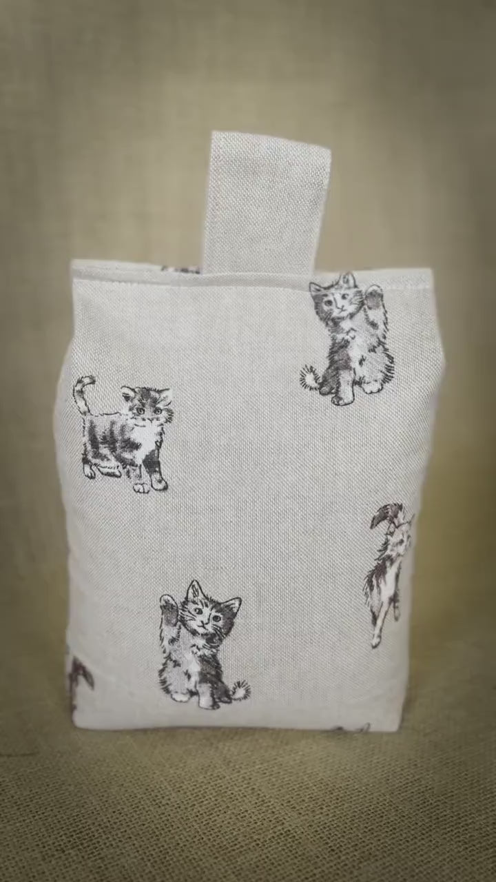 Large Cat Printed Linen Door Stop: Farmhouse Charm Fabric Home Decor (Filled or Fill at Home)