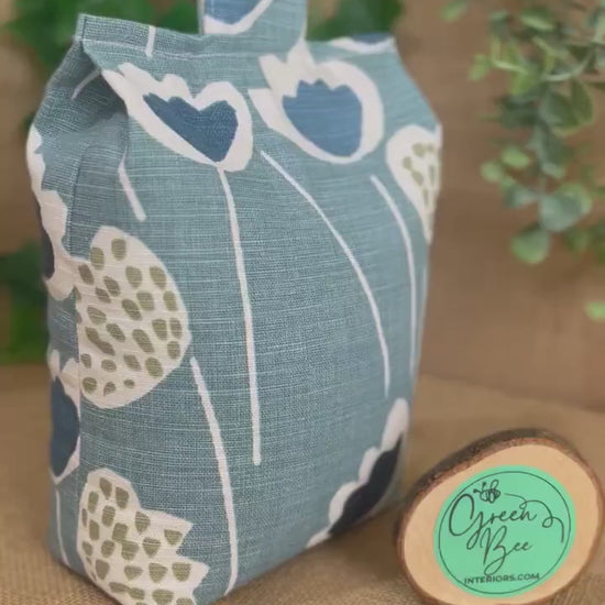 Large Blue Scandi Floral Print Door Stop: Modern Retro Accents Fabric Home Decor (Filled or Fill at Home)