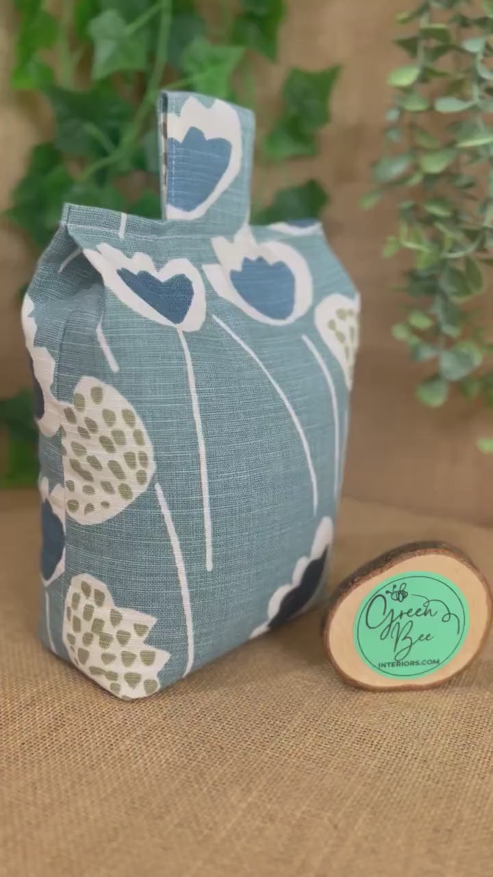 Large Blue Scandi Floral Print Door Stop: Modern Retro Accents Fabric Home Decor (Filled or Fill at Home)