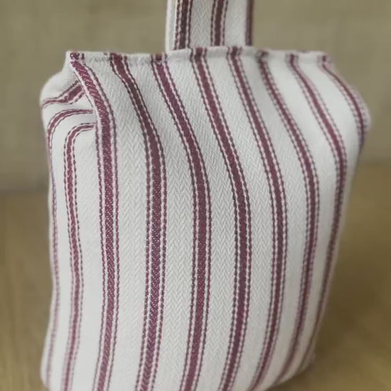 Large Red French Ticking Stripe Print Door Stop: Farmhouse Charm Fabric Home Decor (Filled or Fill at Home)