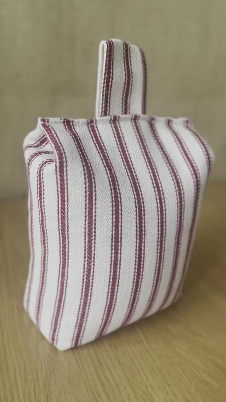 Large Red French Ticking Stripe Print Door Stop: Farmhouse Charm Fabric Home Decor (Filled or Fill at Home)