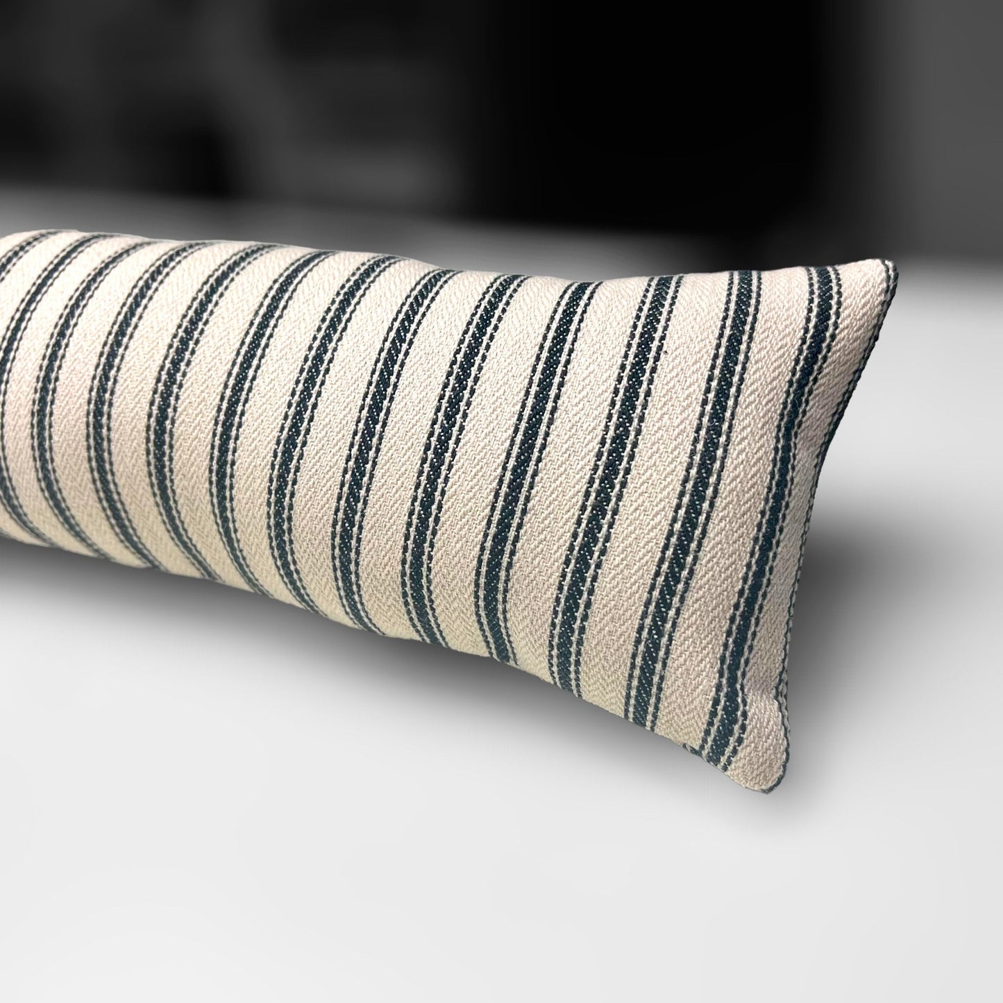 Black French Ticking Stripe Draught Excluder – 70-200cm, Weighted Home Insulation