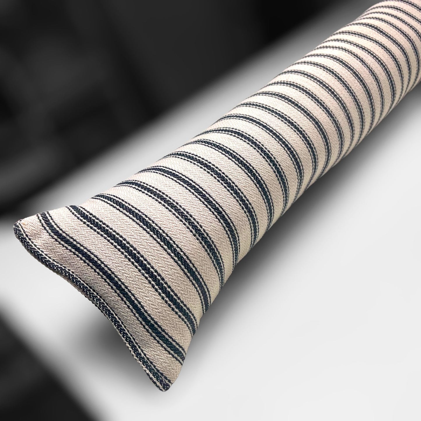 Black French Ticking Stripe Draught Excluder – 70-200cm, Weighted Home Insulation