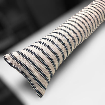 Black French Ticking Stripe Draught Excluder – 70-200cm, Weighted Home Insulation