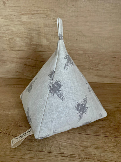 Ivory Bee Print Linen Doorstop: Nature Inspired Home Decor