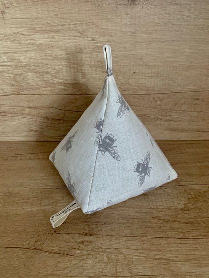 Ivory Bee Print Linen Doorstop: Nature Inspired Home Decor