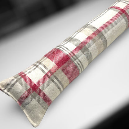 Red & Cream Wool Tartan Draught Excluder – Weighted, Cozy Farmhouse Decor