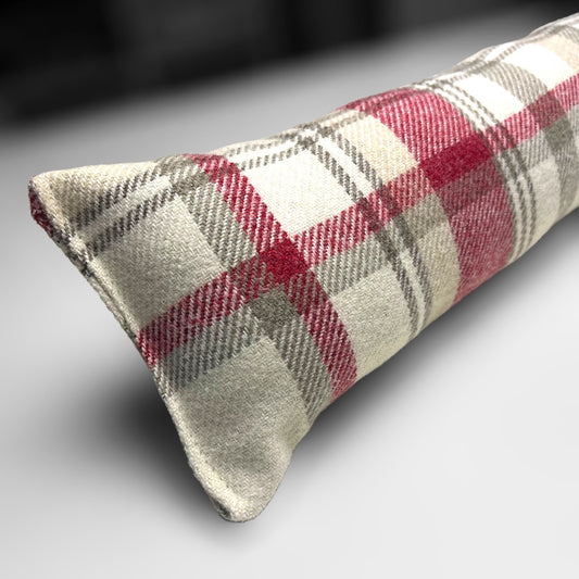 Red & Cream Wool Tartan Draught Excluder – Weighted, Cozy Farmhouse Decor