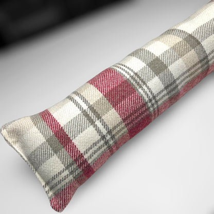Red & Cream Wool Tartan Draught Excluder – Weighted, Cozy Farmhouse Decor