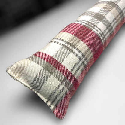 Red & Cream Wool Tartan Draught Excluder – Weighted, Cozy Farmhouse Decor