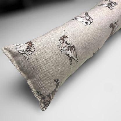 Cat Printed Linen Draught Excluder – Weighted, 70-200cm, Cozy Home Accessory