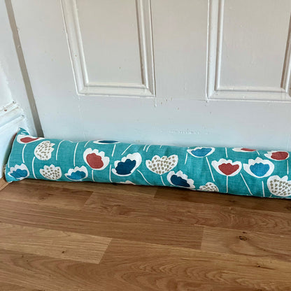 Scandi Blue Floral Draught Excluder – Weighted, Nordic-Inspired Decor