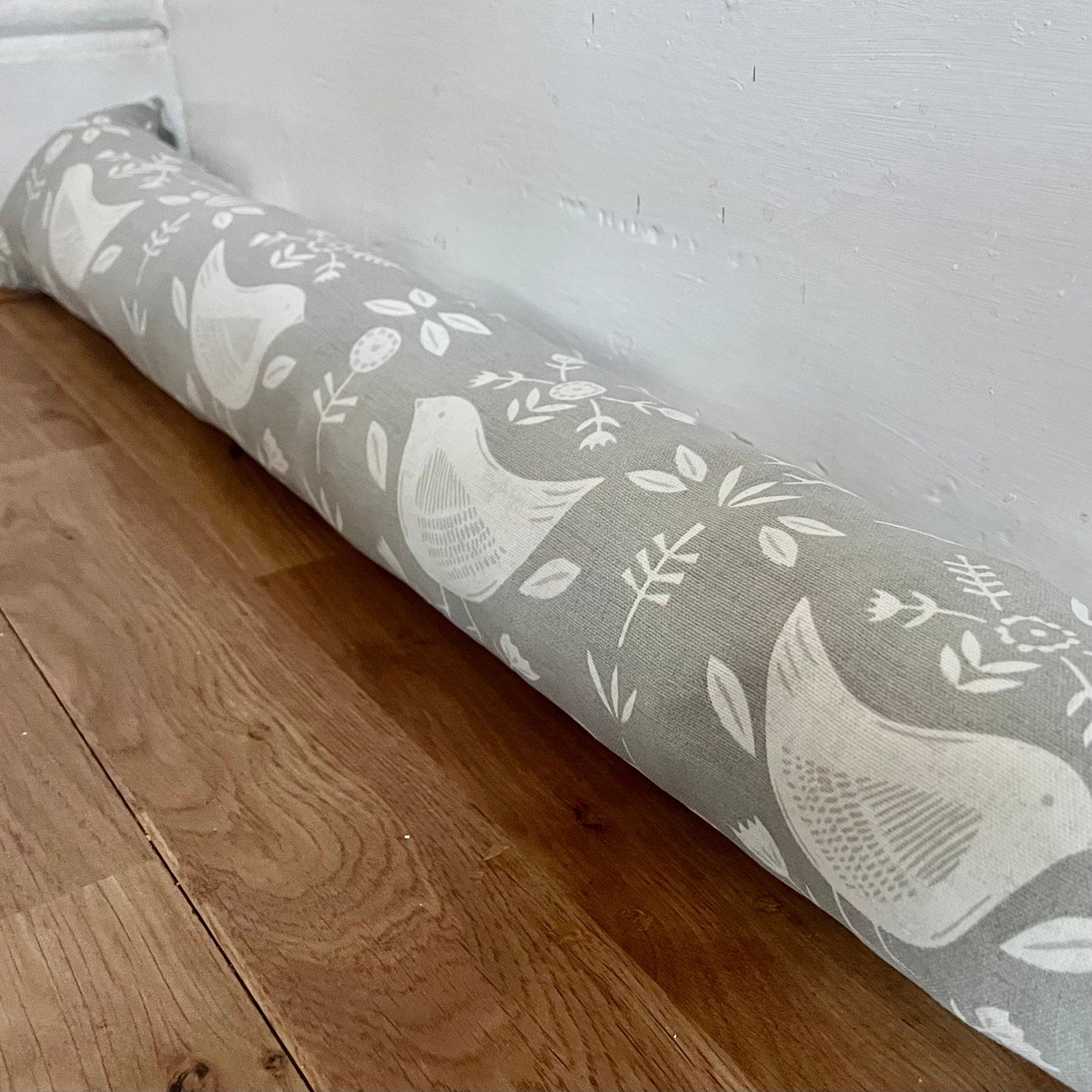 Grey Scandi Birds Draught Excluder – Weighted, Nordic Retro Decor