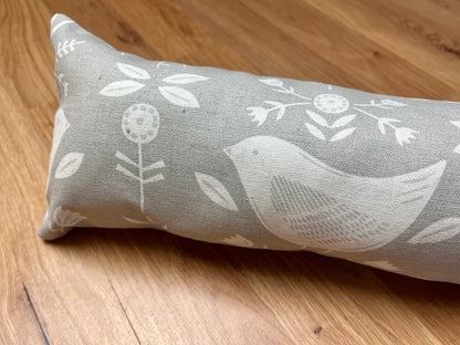 Grey Scandi Birds Draught Excluder – Weighted, Nordic Retro Decor