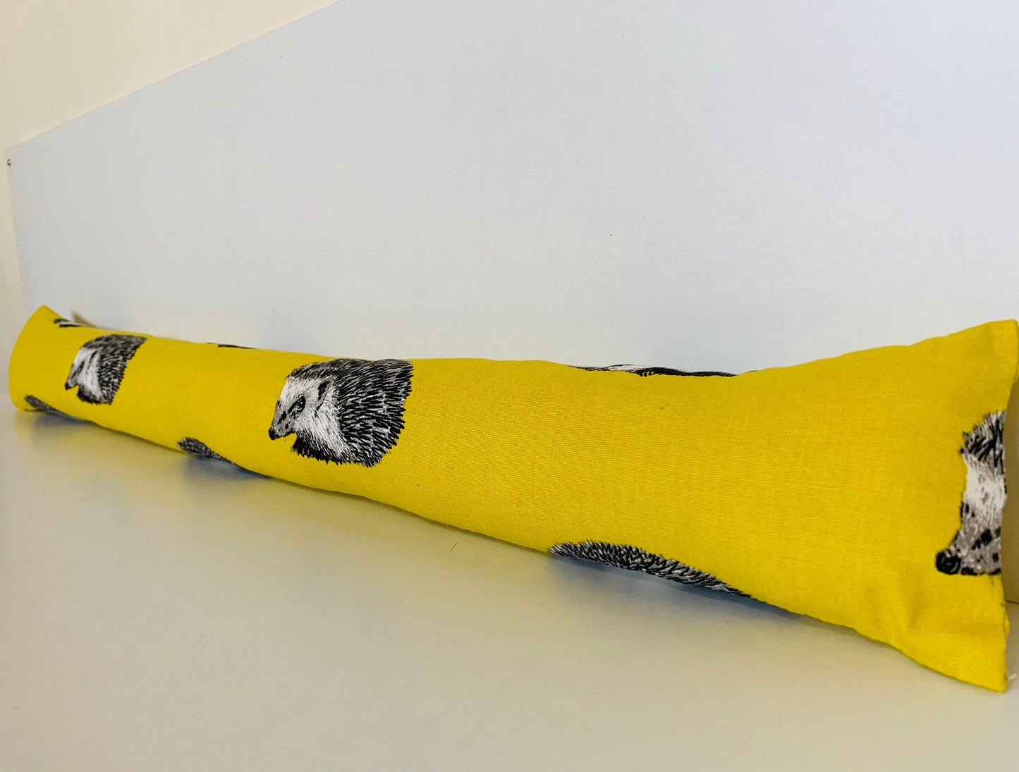 Yellow Hedgehog Print Draught Excluder – Weighted, Retro Decor