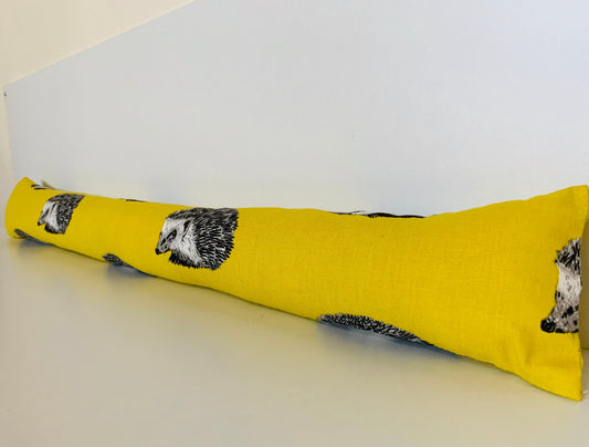 Yellow Hedgehog Print Draught Excluder – Weighted, Retro Decor