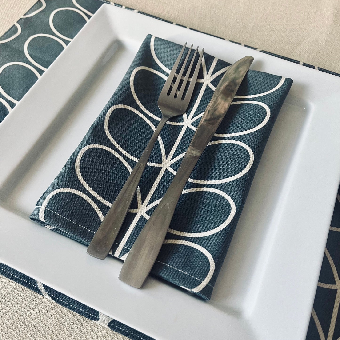 Grey Linear Stem Orla Kiely Table Runner: Retro Decor, Sizes 120cm-320cm