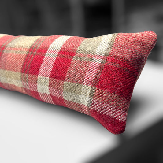 Red Wool Tartan Draught Excluder – Weighted, Cozy Farmhouse Decor