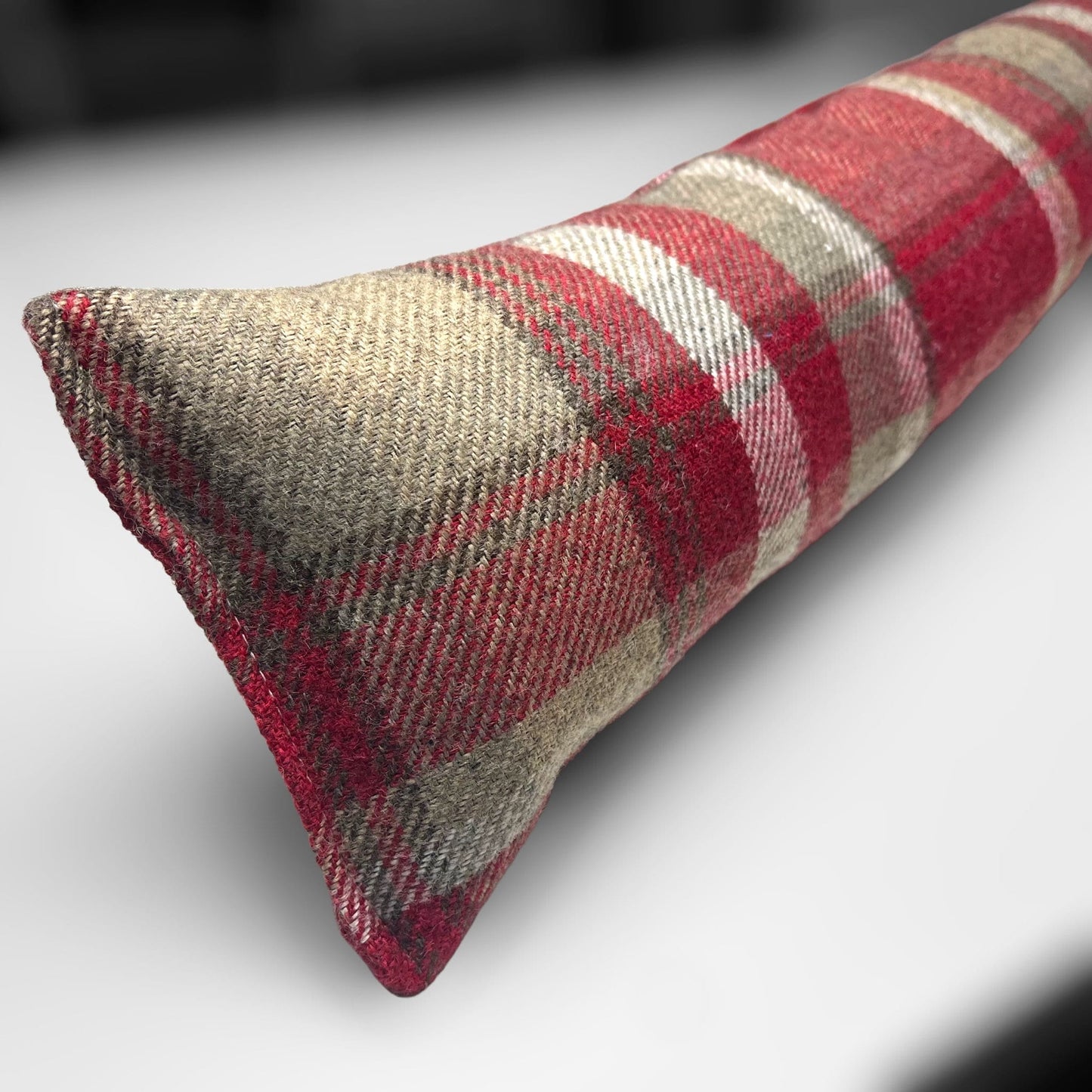 Red Wool Tartan Draught Excluder – Weighted, Cozy Farmhouse Decor