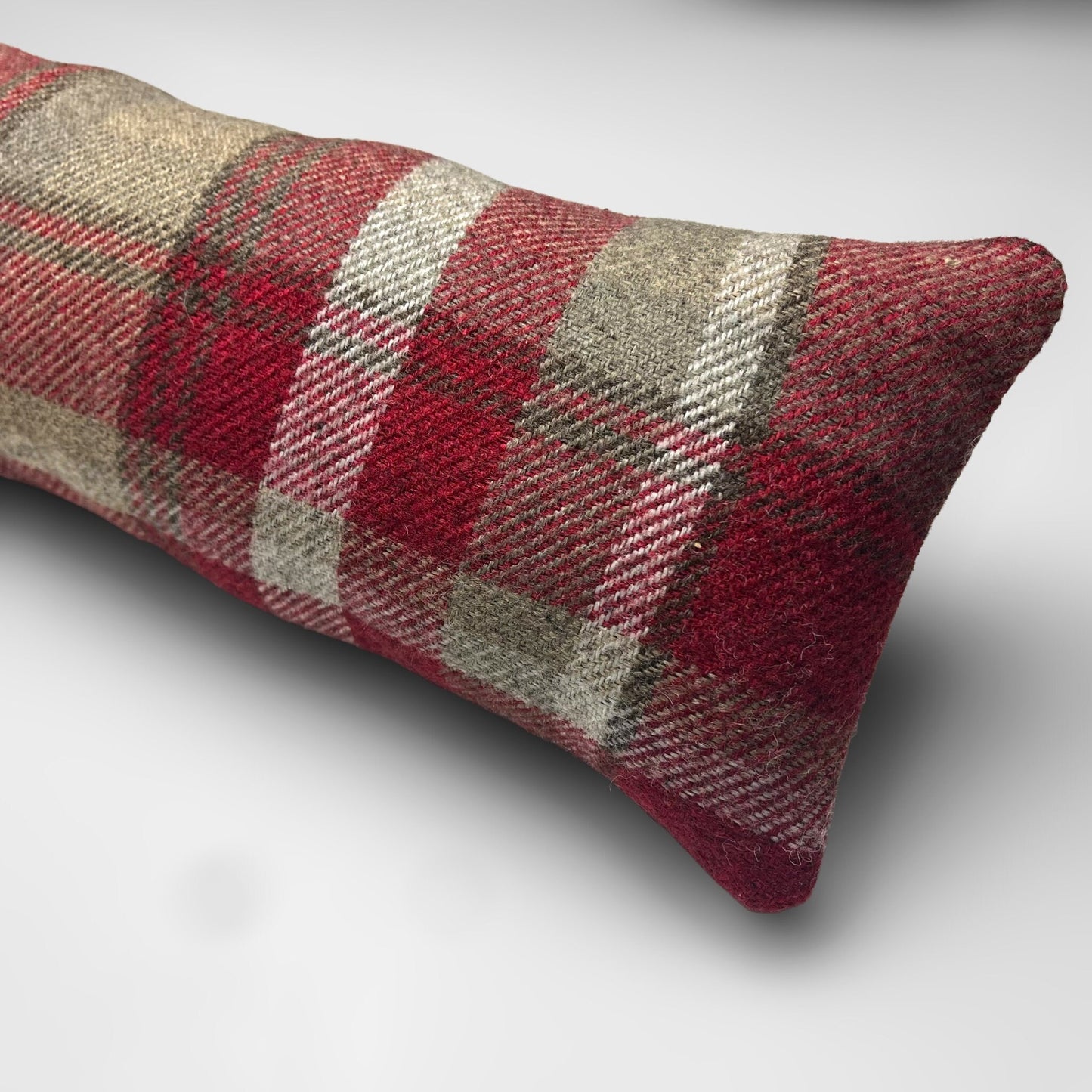 Red Wool Tartan Draught Excluder – Weighted, Cozy Farmhouse Decor