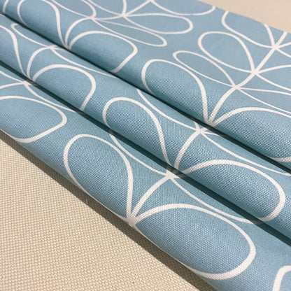 Roman Blinds Orla Kiely Fabric Powder Blue Stem - Custom Shades, Mid Century Minimalist, Cotton or Blackout Lining, Cord, Chain Headrail