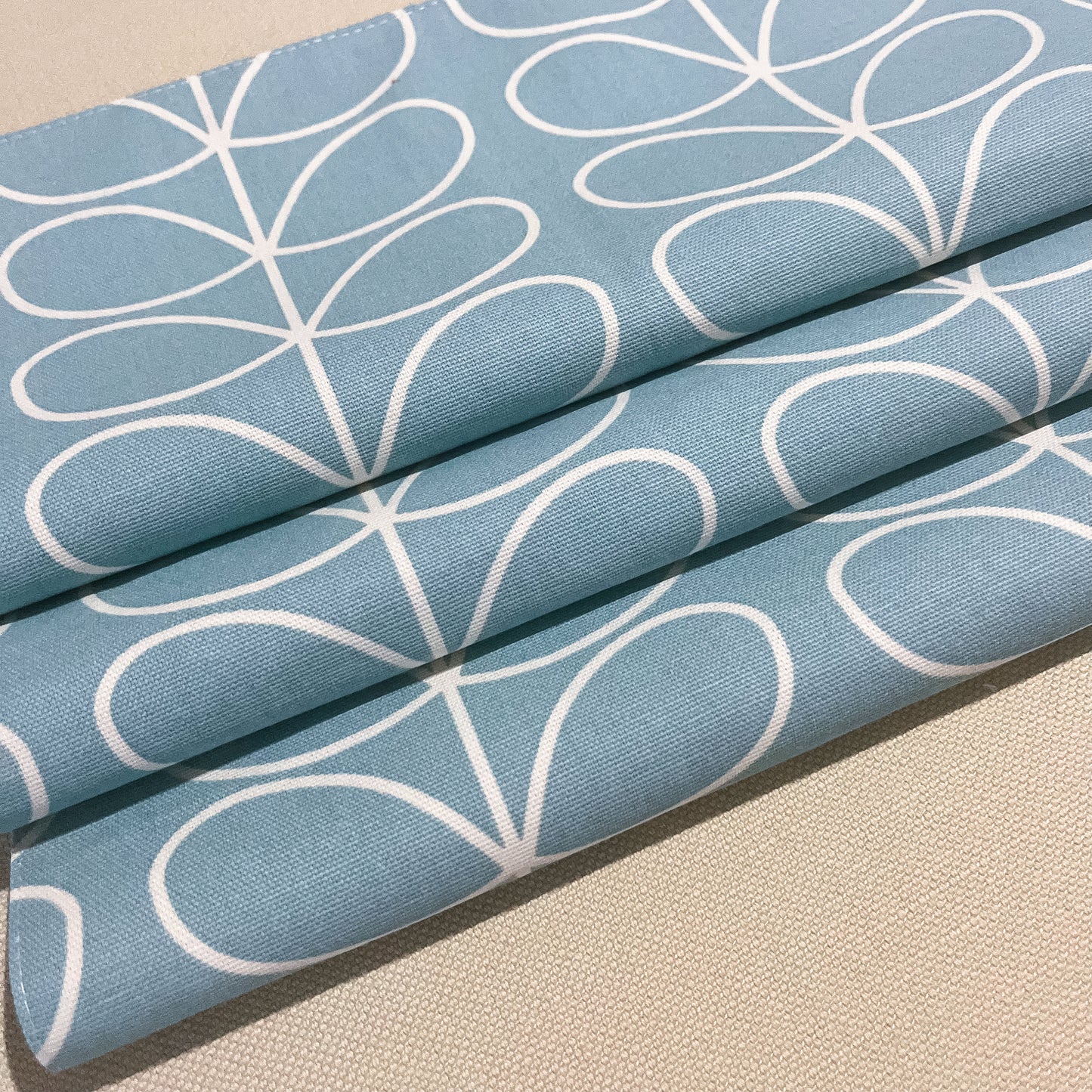 Roman Blinds Orla Kiely Fabric Powder Blue Stem - Custom Shades, Mid Century Minimalist, Cotton or Blackout Lining, Cord, Chain Headrail