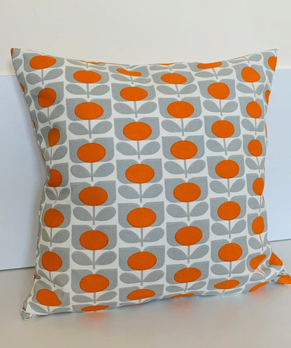 Orange & Grey Retro Cushion Covers, Orla Kiely Cushion, Retro Funky Home Decor Zip Closing Scatter Cushion