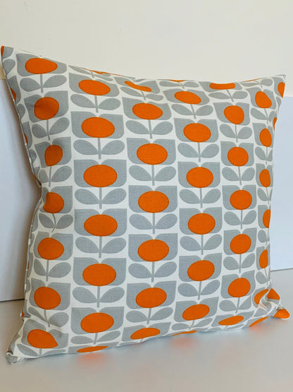 Orange & Grey Retro Cushion Covers, Orla Kiely Cushion, Retro Funky Home Decor Zip Closing Scatter Cushion