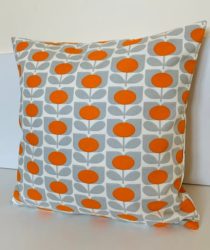 Orange & Grey Retro Cushion Covers, Orla Kiely Cushion, Retro Funky Home Decor Zip Closing Scatter Cushion