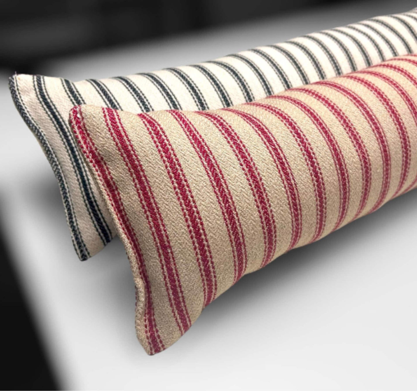 Black French Ticking Stripe Draught Excluder – 70-200cm, Weighted Home Insulation