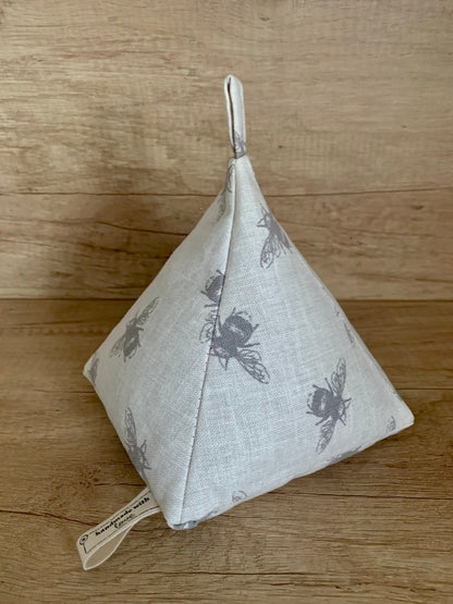 Ivory Bee Print Linen Doorstop: Nature Inspired Home Decor