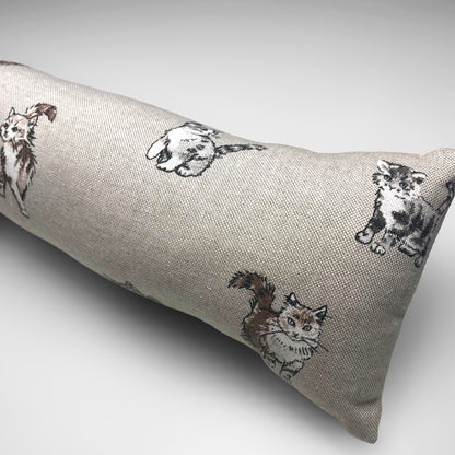Cat Printed Linen Draught Excluder – Weighted, 70-200cm, Cozy Home Accessory