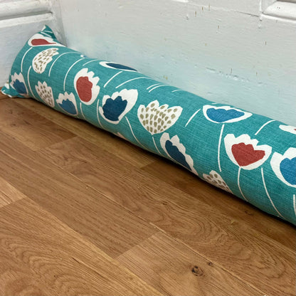 Scandi Blue Floral Draught Excluder – Weighted, Nordic-Inspired Decor