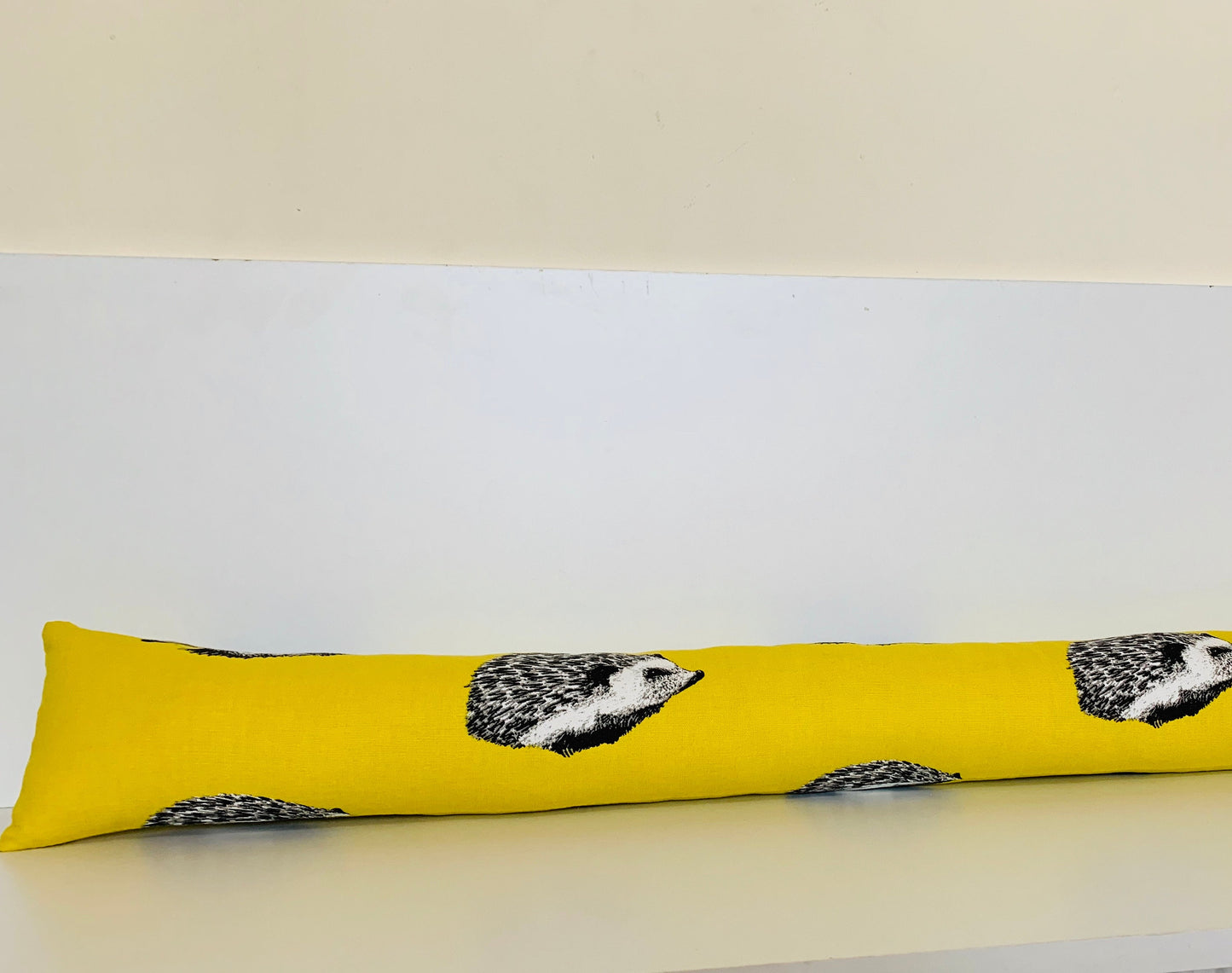 Yellow Hedgehog Print Draught Excluder – Weighted, Retro Decor