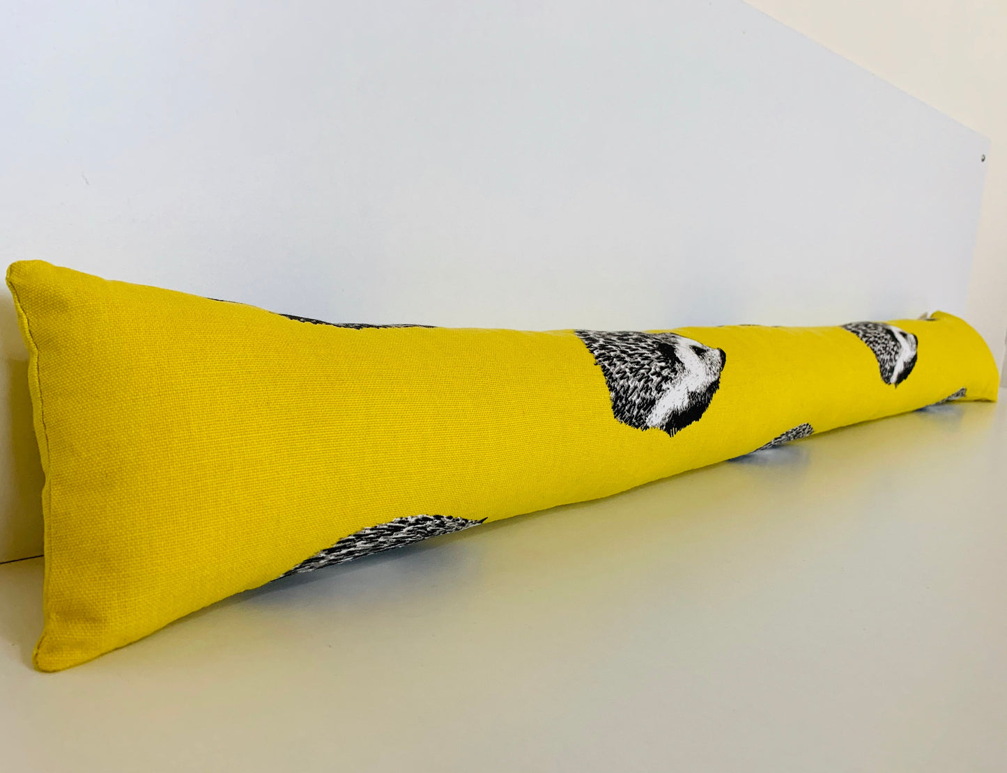 Yellow Hedgehog Print Draught Excluder – Weighted, Retro Decor
