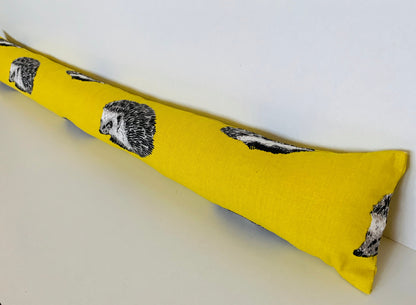 Yellow Hedgehog Print Draught Excluder – Weighted, Retro Decor