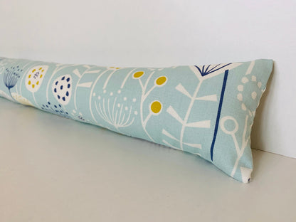 Scandi Sky Blue Floral Draught Excluder – Weighted, Nordic Home Decor