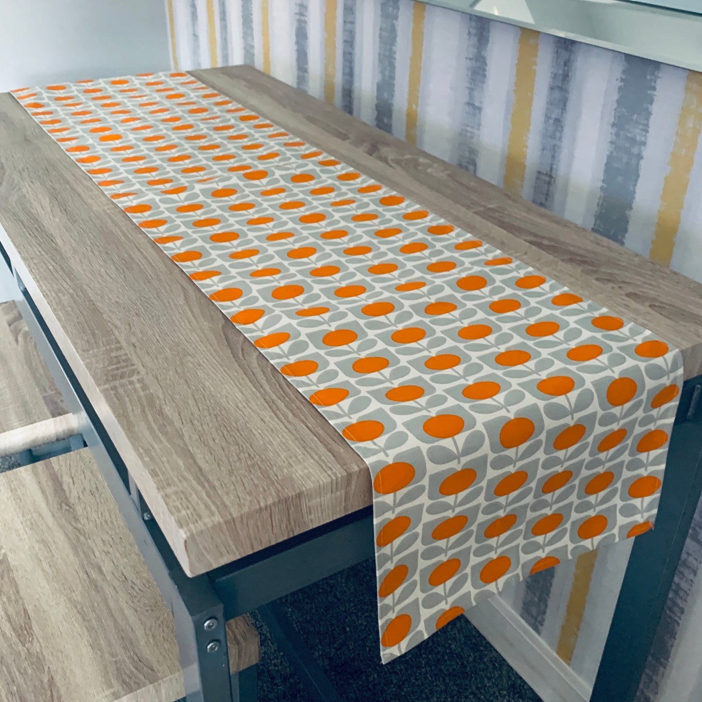 Grey Linear Stem Orla Kiely Table Runner: Retro Decor, Sizes 120cm-320cm