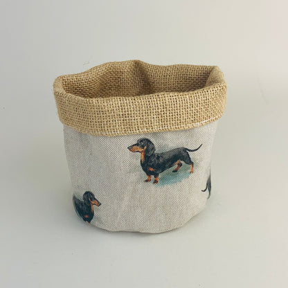 Dachshund Linen Plant Pot Covers: Farmhouse Decor, Multiple Sizes