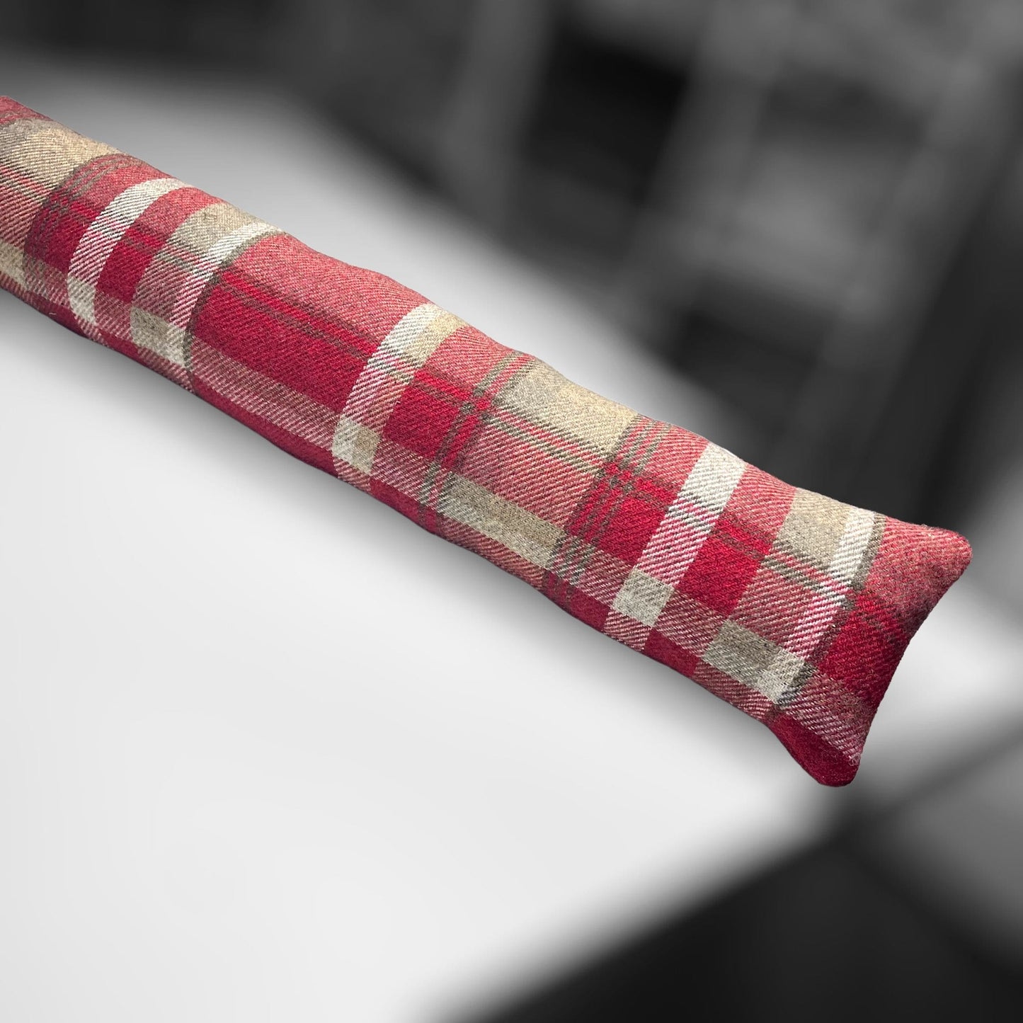 Red Wool Tartan Draught Excluder – Weighted, Cozy Farmhouse Decor