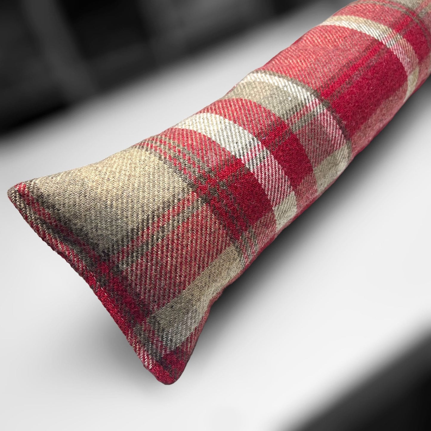 Red Wool Tartan Draught Excluder – Weighted, Cozy Farmhouse Decor