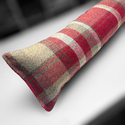 Red Wool Tartan Draught Excluder – Weighted, Cozy Farmhouse Decor