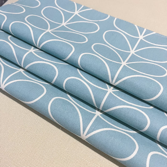 Roman Blinds Orla Kiely Fabric Powder Blue Stem - Custom Shades, Mid Century Minimalist, Cotton or Blackout Lining, Cord, Chain Headrail